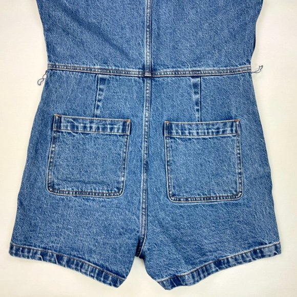 Madewell Zip-Front Denim Romper Women 6 NWT V-neck Pockets Sleeveless NE766‎ - Picture 6 of 12